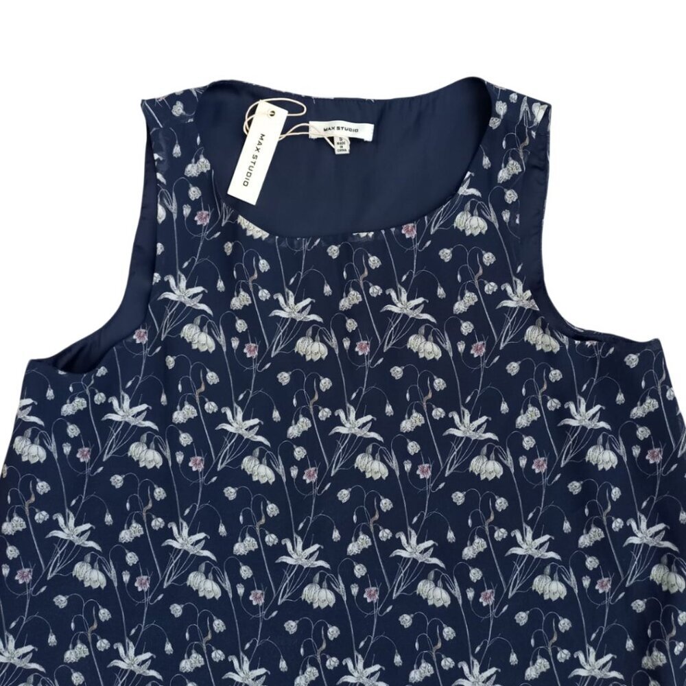Max Studio Navy Blue Floral Sleeveless Dress - A-Line Mini Dress, Size S - Picture 3 of 8